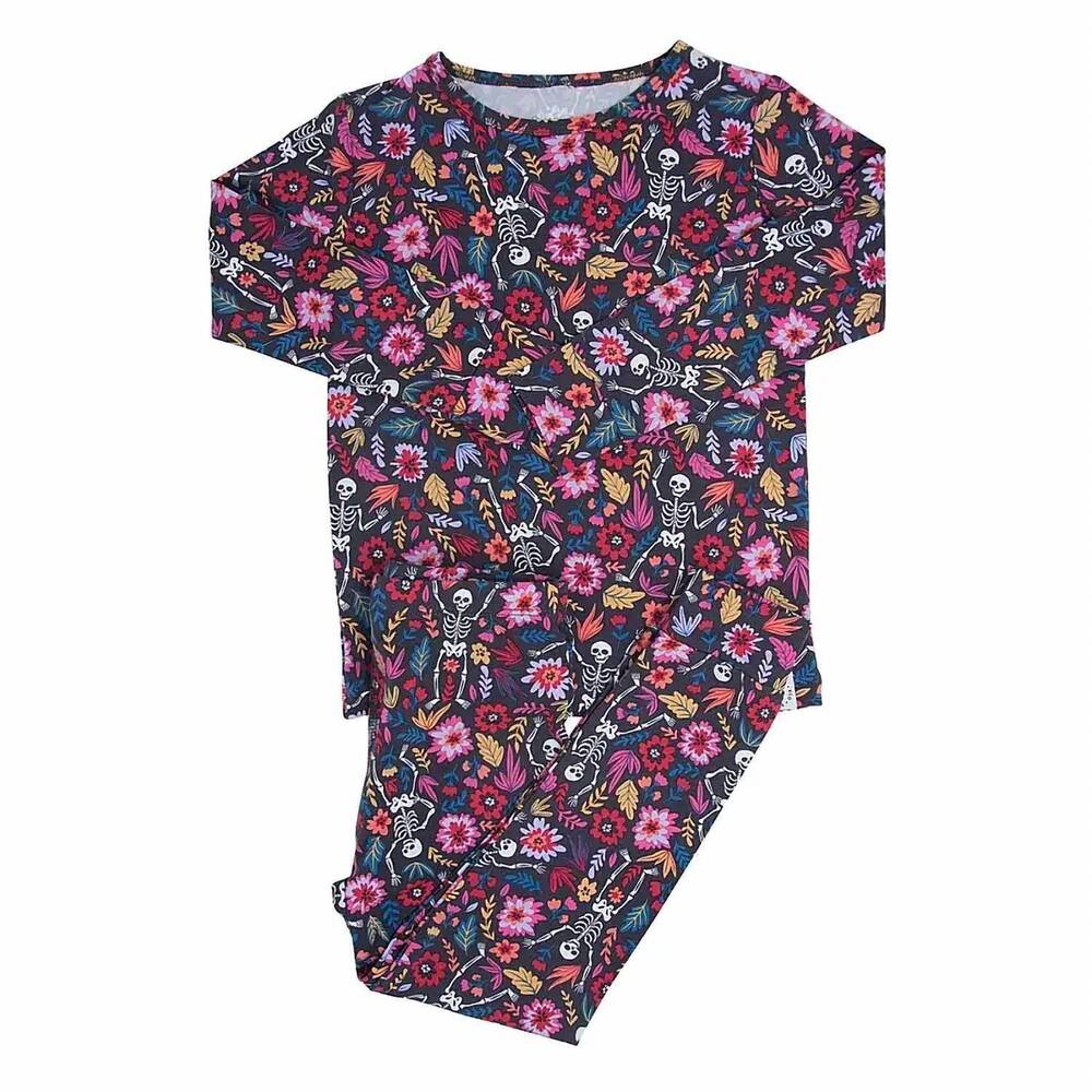 NEW SWEET BAMBOO women's day of the dead pajama set in pink/black multi